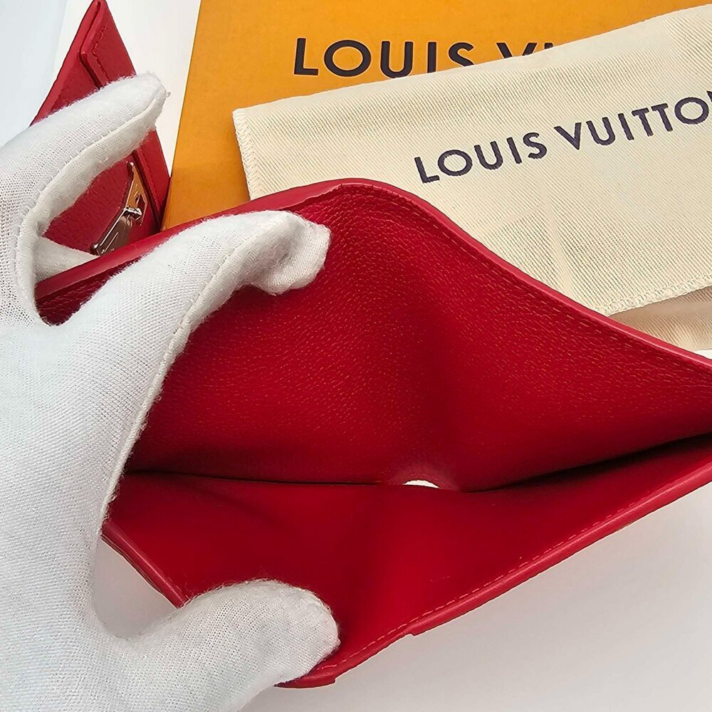 Authentic Louis Vuitton Lockme Wallet Red Leather | LV Compact Wallet - Picture 12 of 15